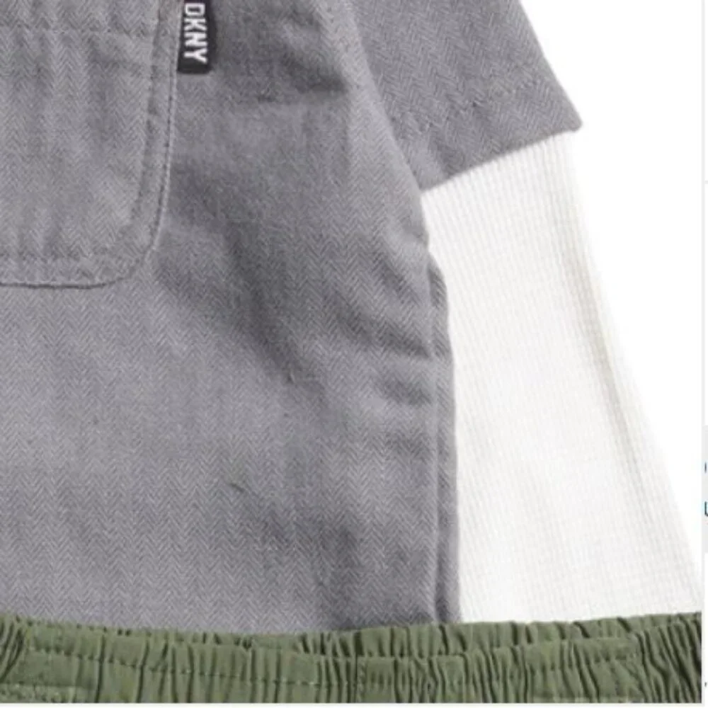 NWT DKNY Little Boy 2pc Woven Twofer Shirt and Pants Set